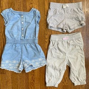 chambray romper + polka dot pants & shorts